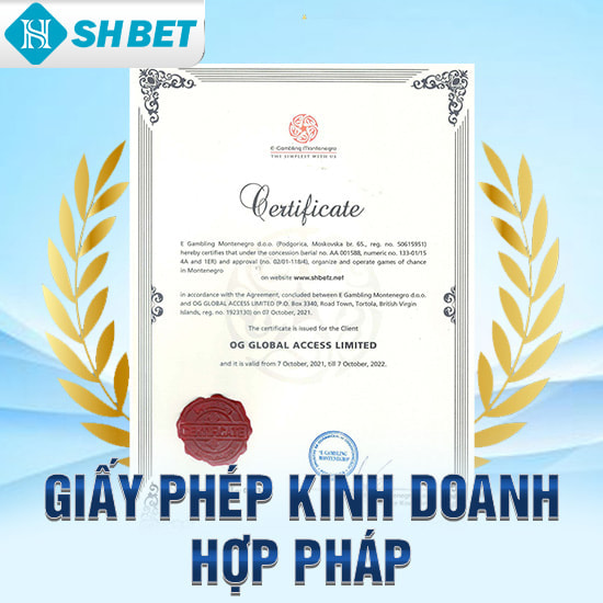 chứng nhận hoạt động hợp pháp của trang web SHBET